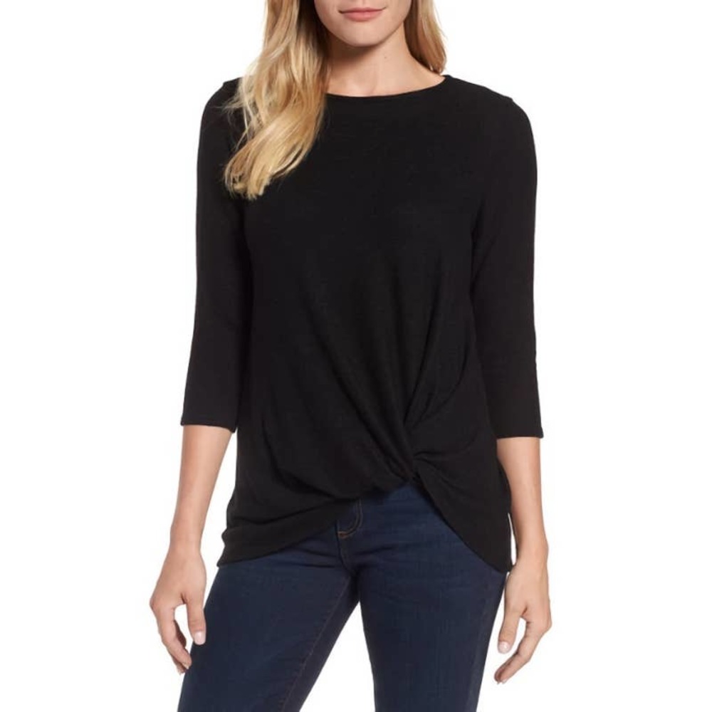 Gibson Top XXSmall Womens Black Twist Front Pullover Cozy Knit Fabric